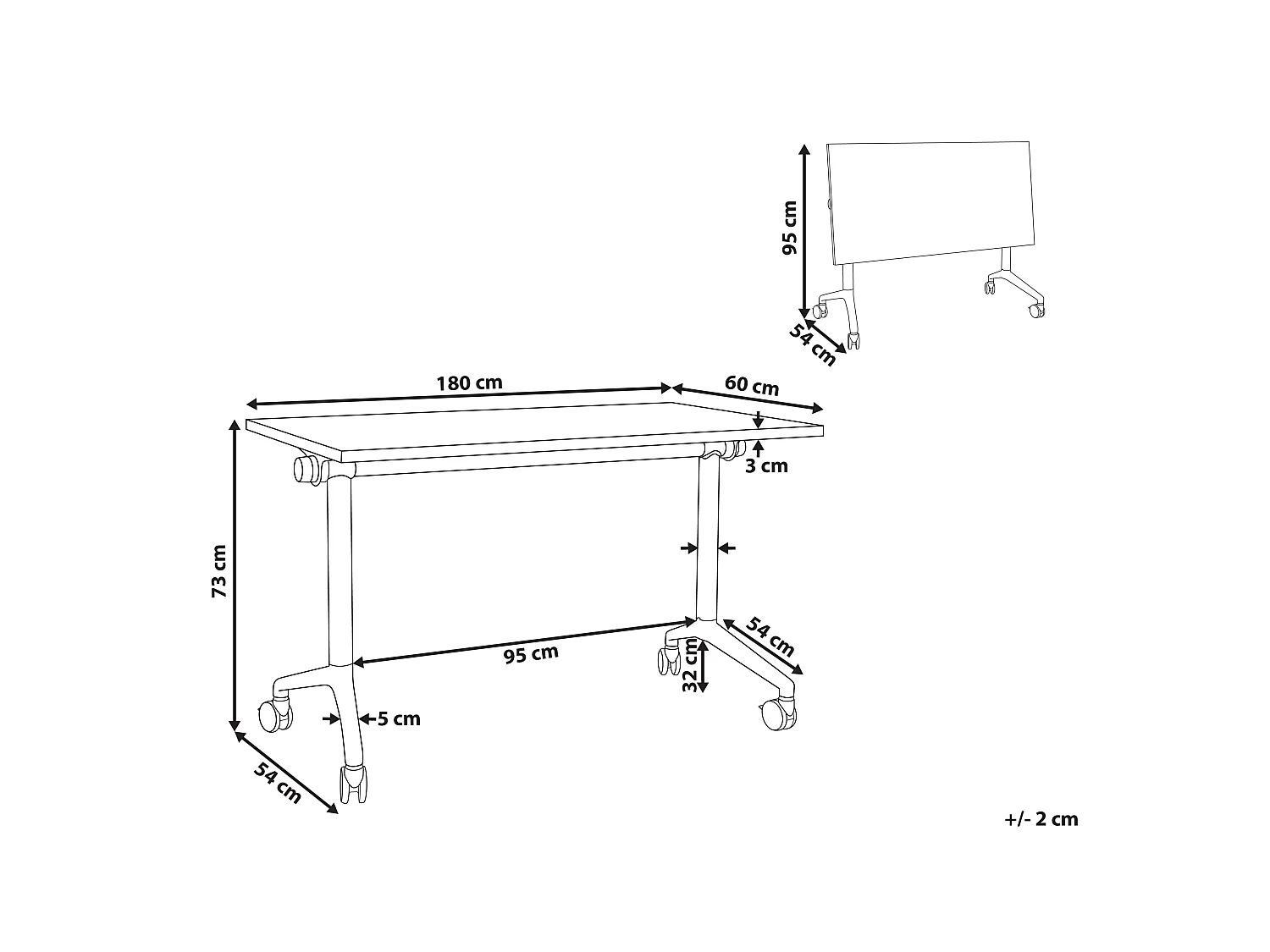 Bureau pliable CAVI Blanc 180 cm 60 cm avec roues