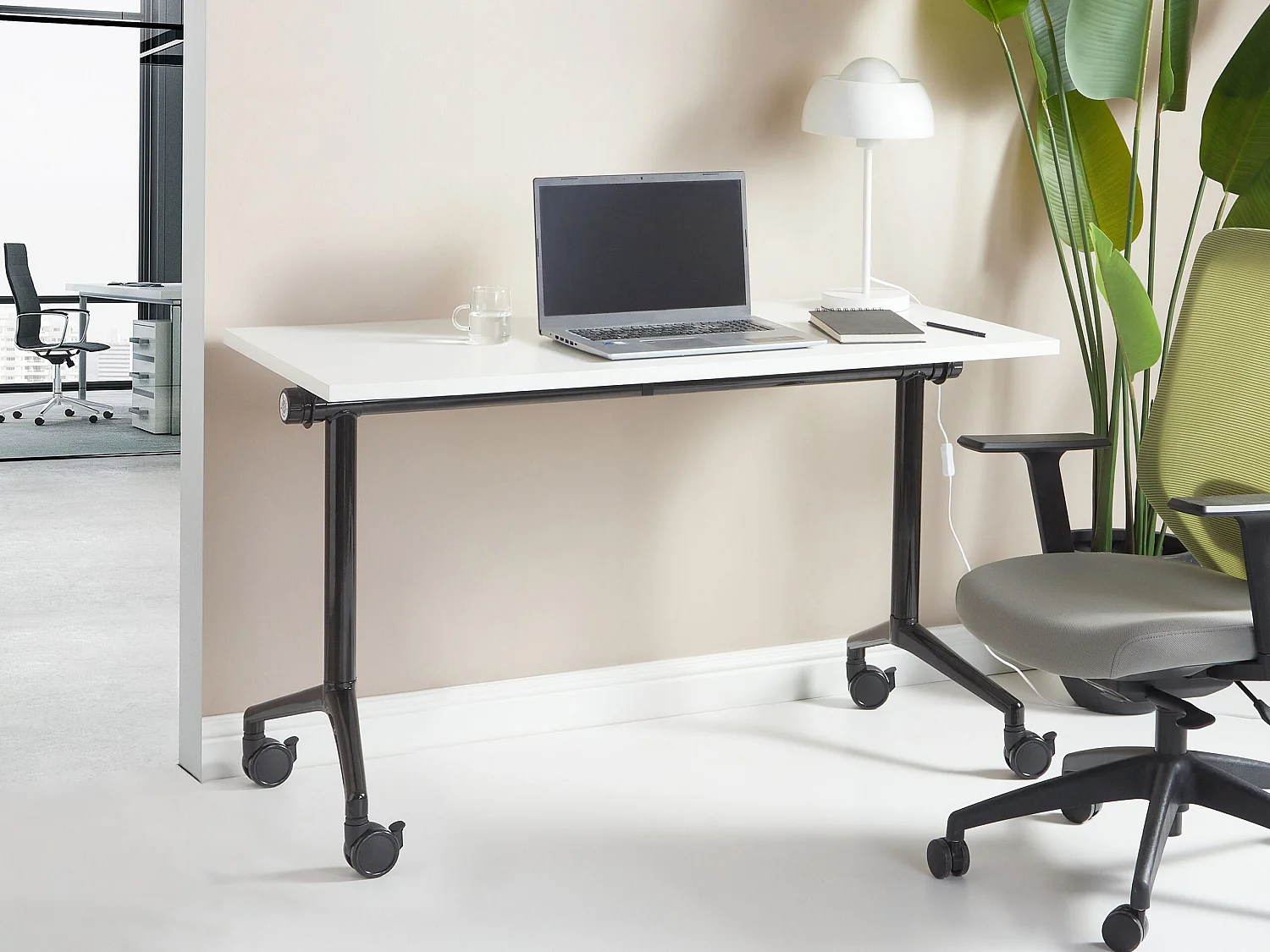 Bureau pliable CAVI Blanc 120 cm 60 cm avec roues