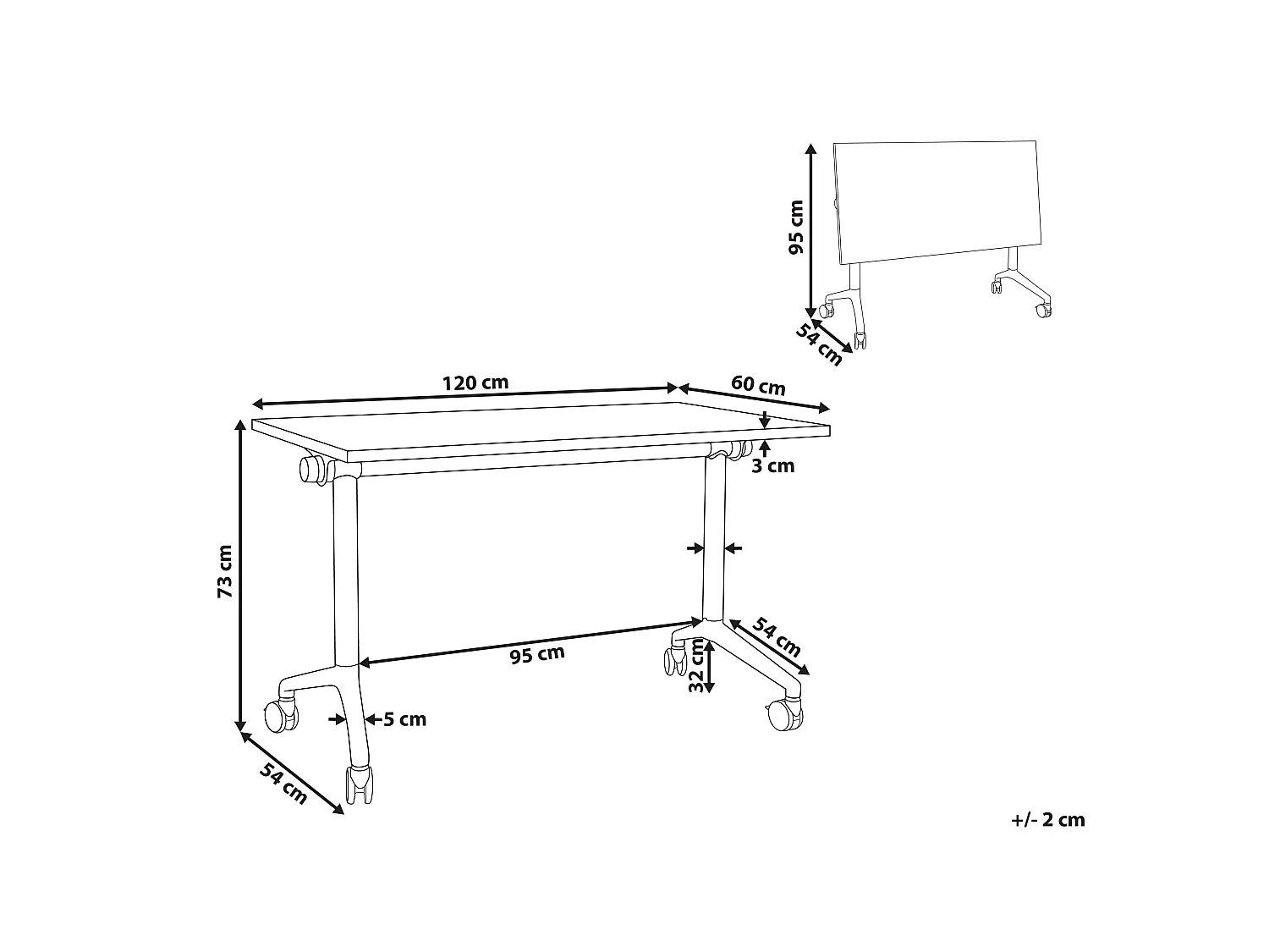 Bureau pliable CAVI Blanc 120 cm 60 cm avec roues