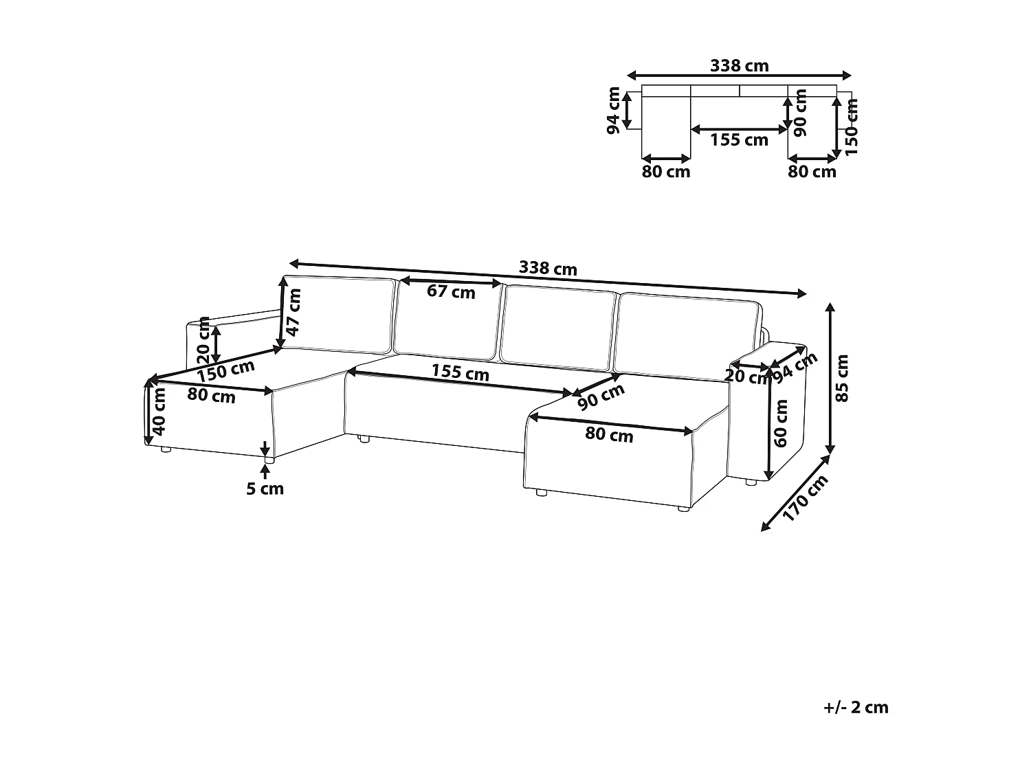 Canapé-lit en forme de U 4 places VATNE Tissu Marron clair avec rangement