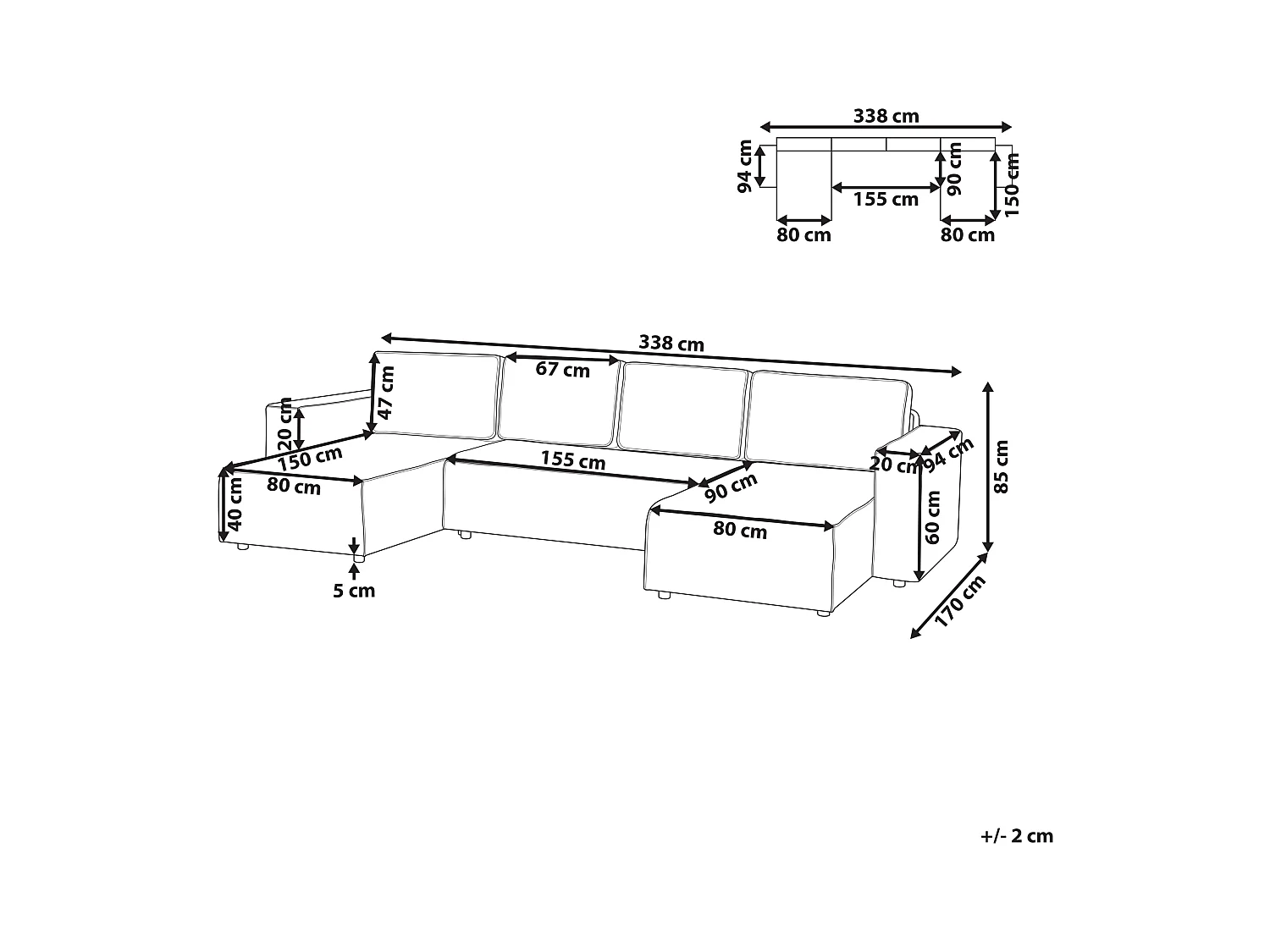 U-förmiges Schlafsofa VATNE Stoff Hellgrau mit Stauraum 4-Sitzer