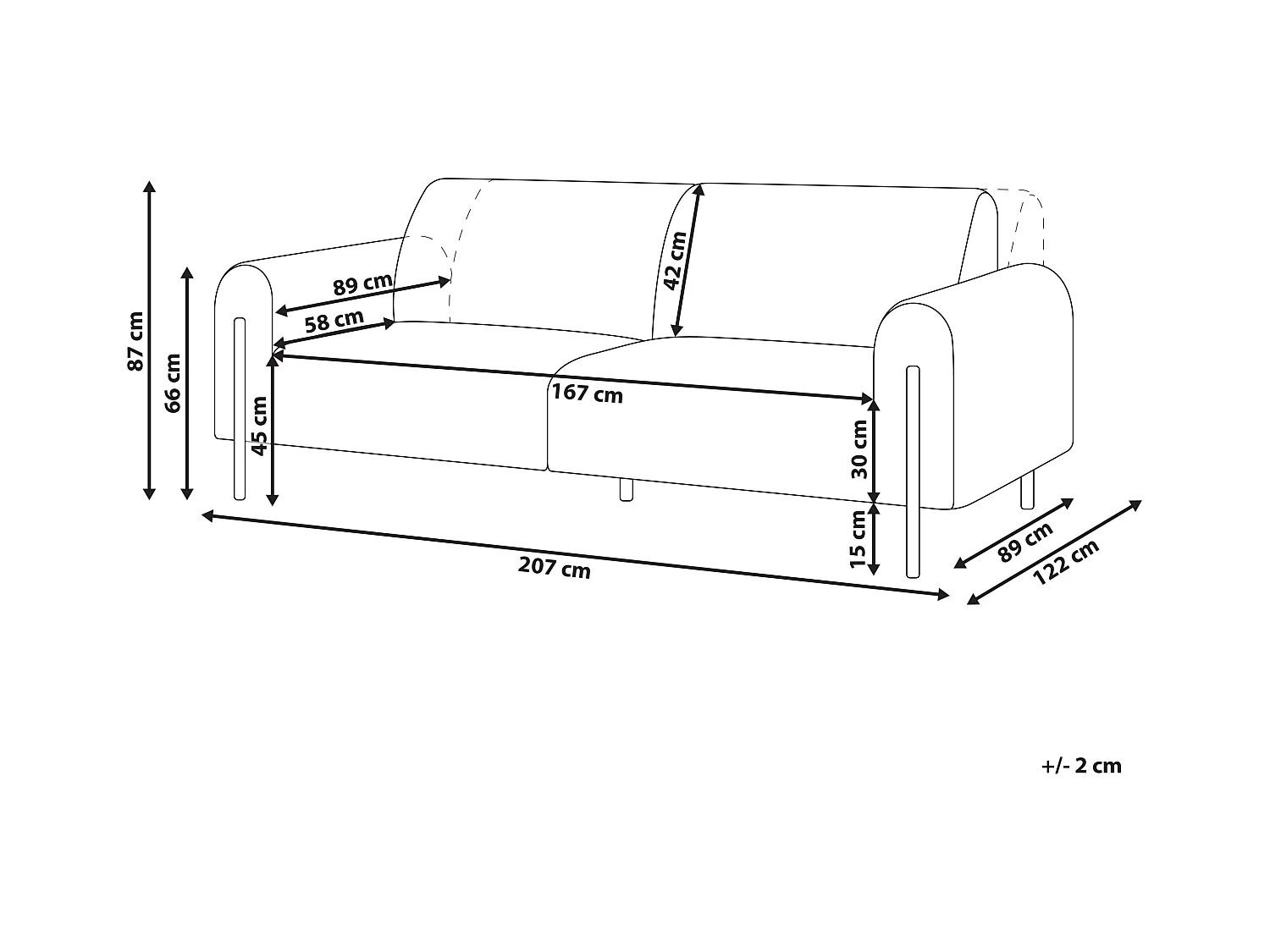 3-Sitzer Sofa Lederoptik beige verstellbare Rückenlehne Metallfüße schwarz Askim