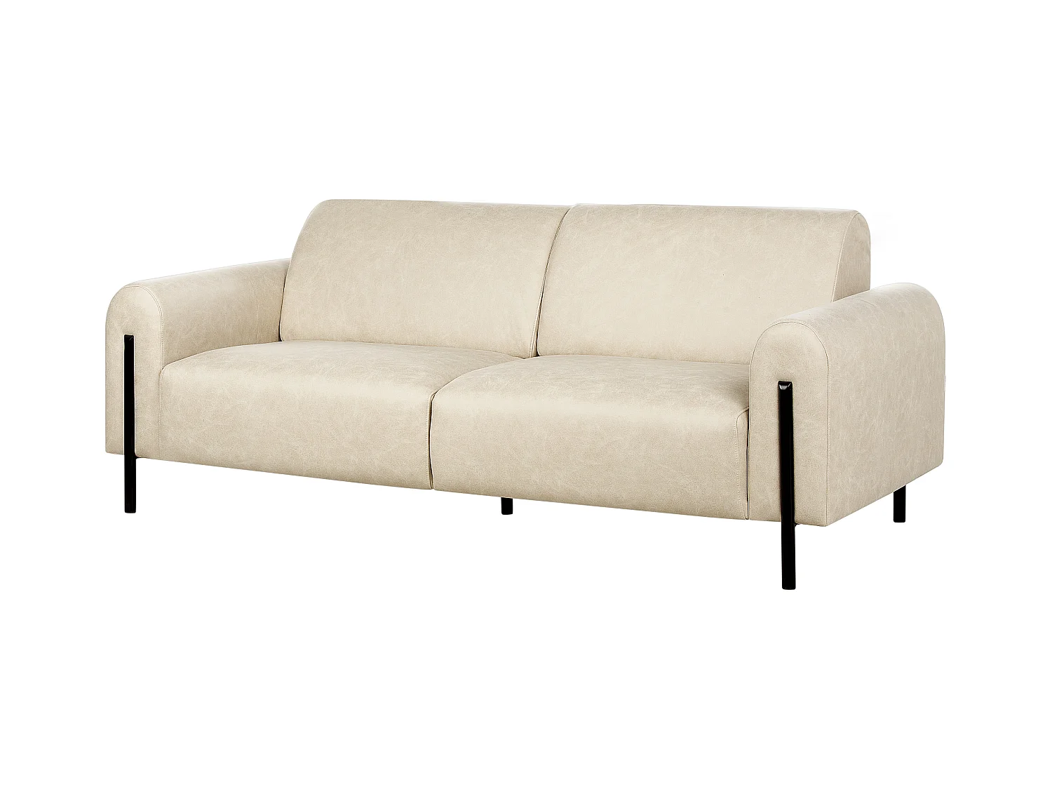 3-Sitzer Sofa Lederoptik beige verstellbare Rückenlehne Metallfüße schwarz Askim