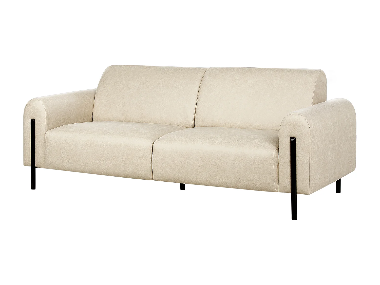 3-Sitzer Sofa Lederoptik beige verstellbare Rückenlehne Metallfüße schwarz Askim