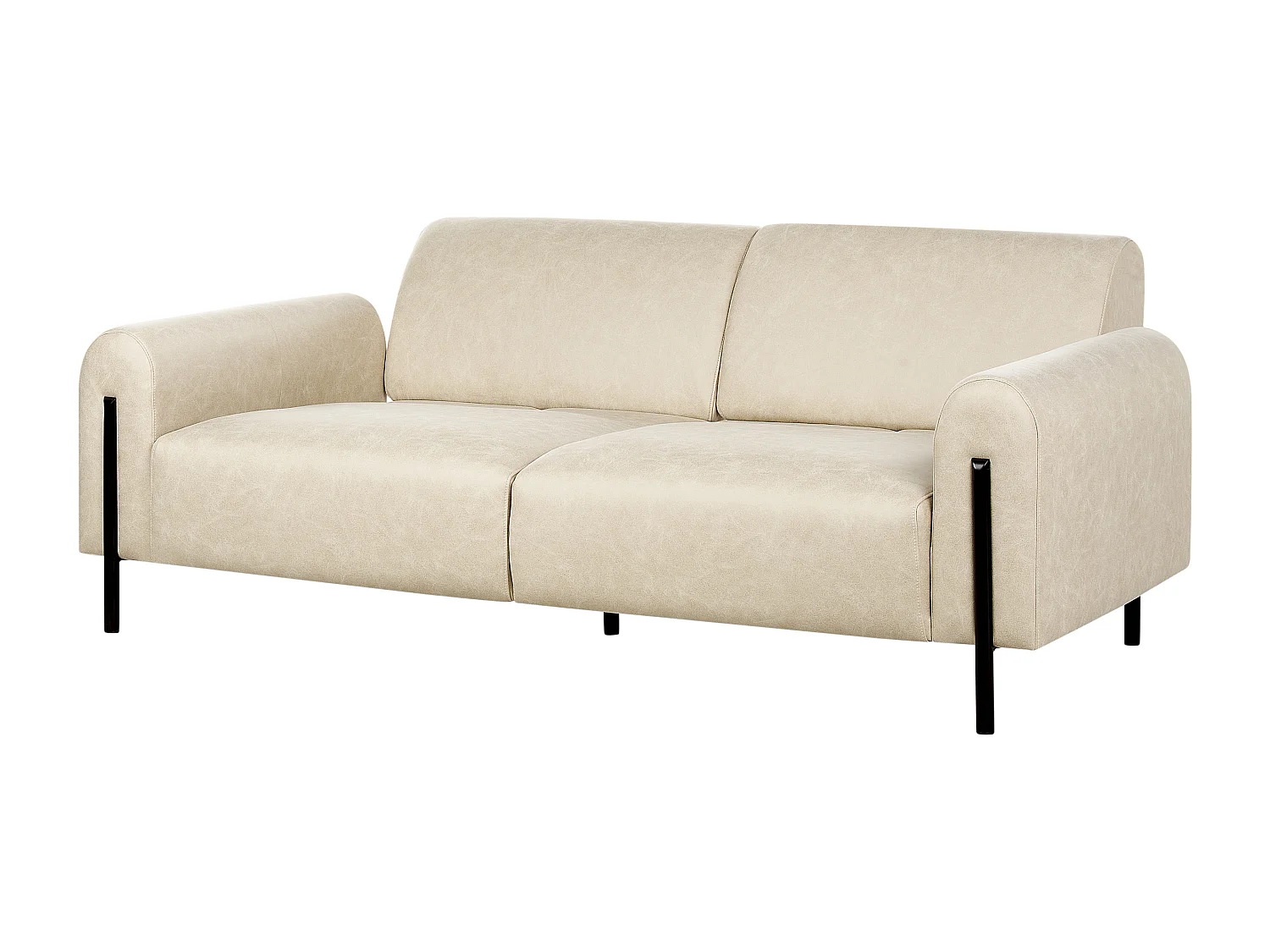 3-Sitzer Sofa Lederoptik beige verstellbare Rückenlehne Metallfüße schwarz Askim