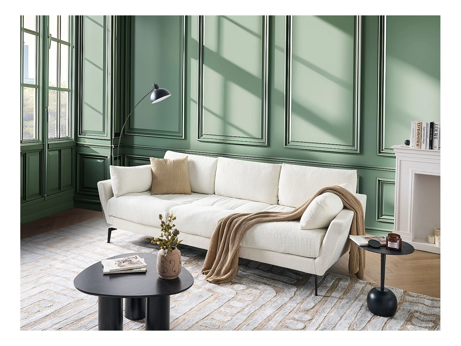 Canapé 4 places NENOLA Bouclé Blanc cassé