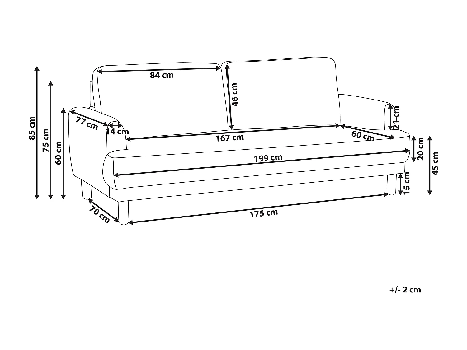 3-Sitzer Sofa Stoff weiß mit hohen Holzbeinen Armlehnen Knöpfe Retro Stil Tuve