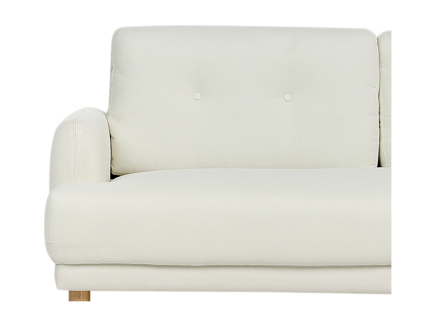 3-Sitzer Sofa Stoff weiß mit hohen Holzbeinen Armlehnen Knöpfe Retro Stil Tuve