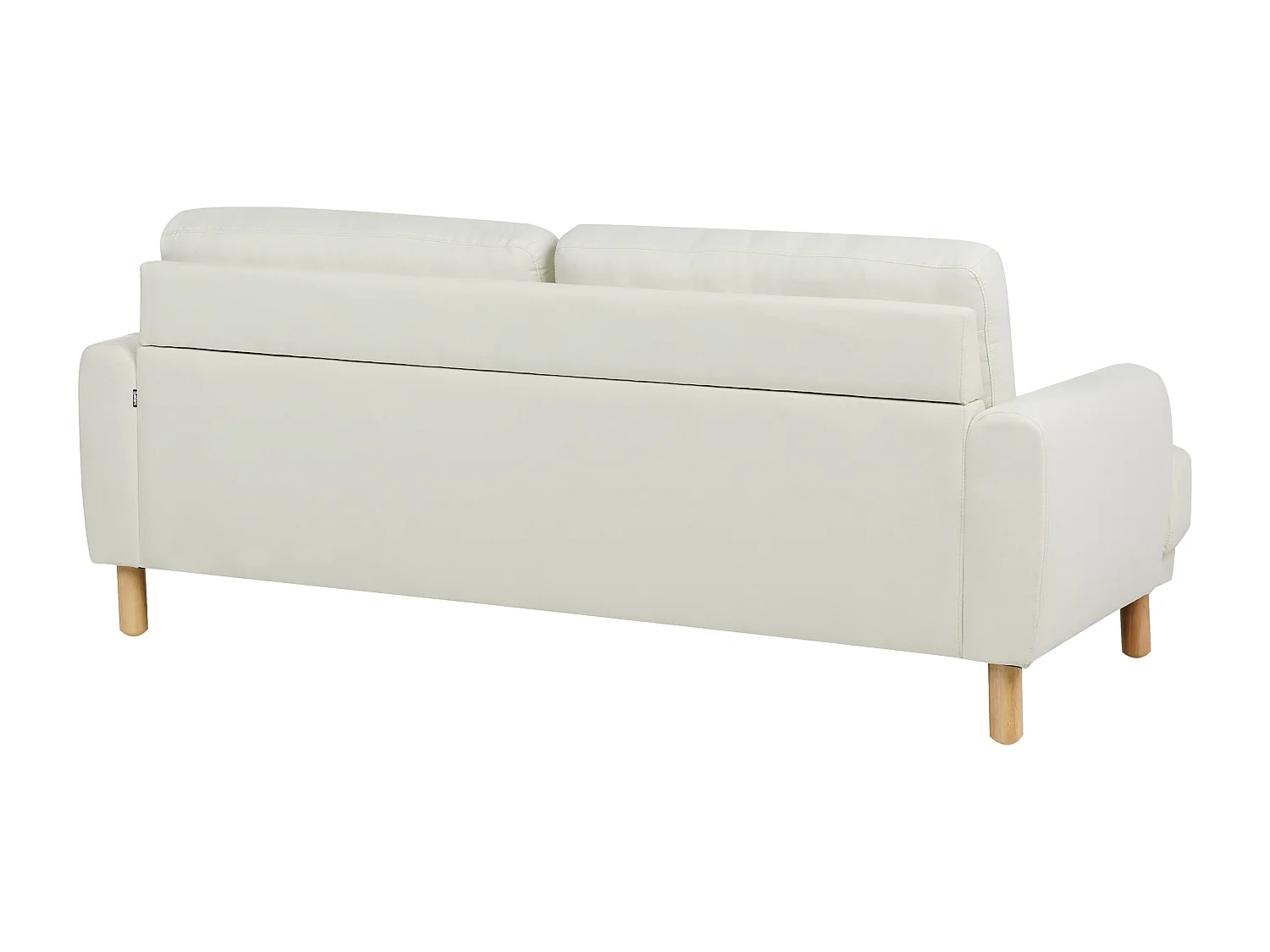 3-Sitzer Sofa Stoff weiß mit hohen Holzbeinen Armlehnen Knöpfe Retro Stil Tuve
