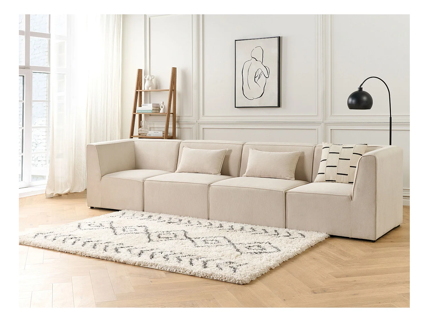 Canapé modulable 4 places LEMVIG Velours côtelé Beige clair