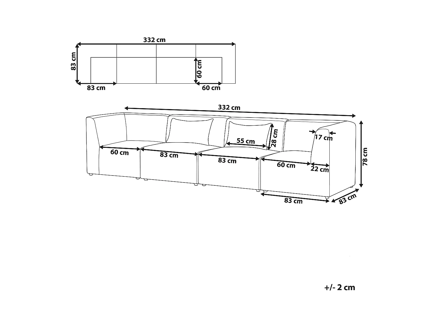 Canapé modulable 4 places LEMVIG Velours côtelé Beige clair