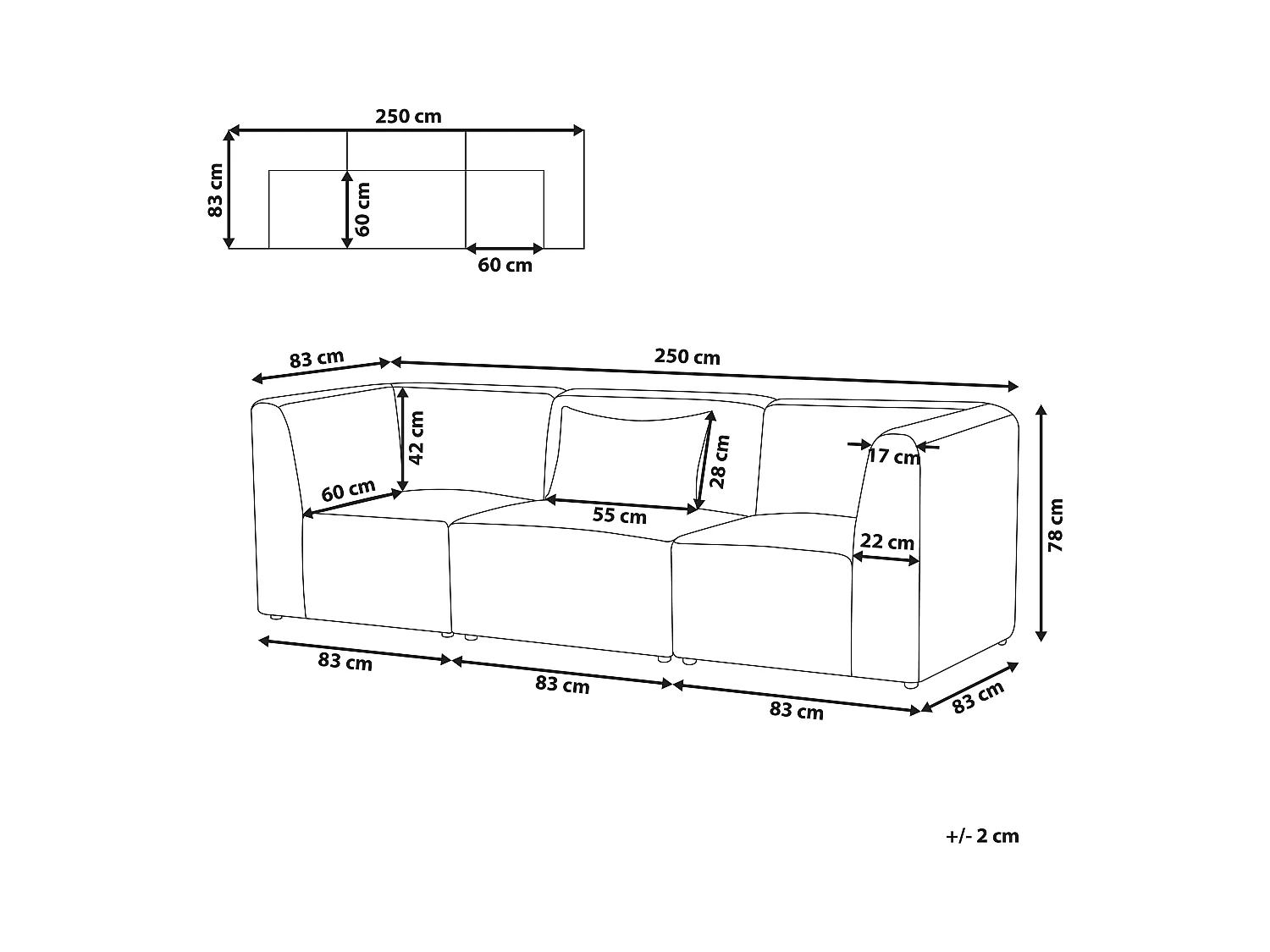 Canapé modulable 3 places LEMVIG Velours côtelé Beige clair