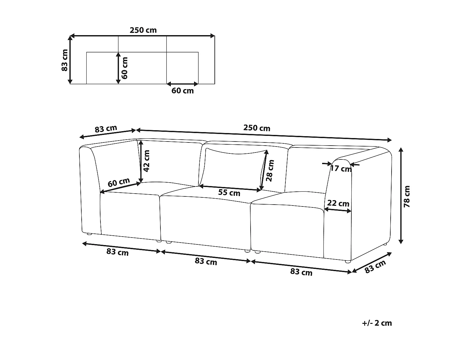 Canapé modulable 3 places LEMVIG Velours côtelé Beige clair