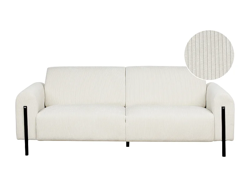 Canapé 3 places ASKIM Velours côtelé Blanc cassé