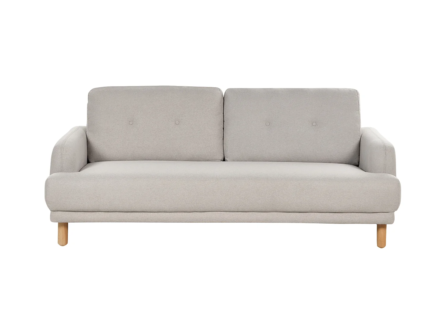 3-Sitzer Sofa Stoff taupe mit hohen Holzbeinen Armlehnen Knöpfe Retro Stil Tuve
