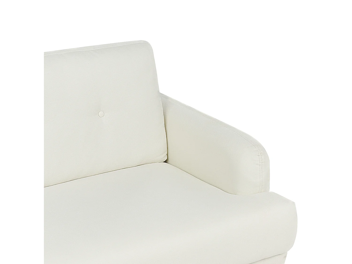 2-Sitzer Sofa Stoff weiß mit hohen Holzbeinen Armlehnen Knöpfe Retro Stil Tuve