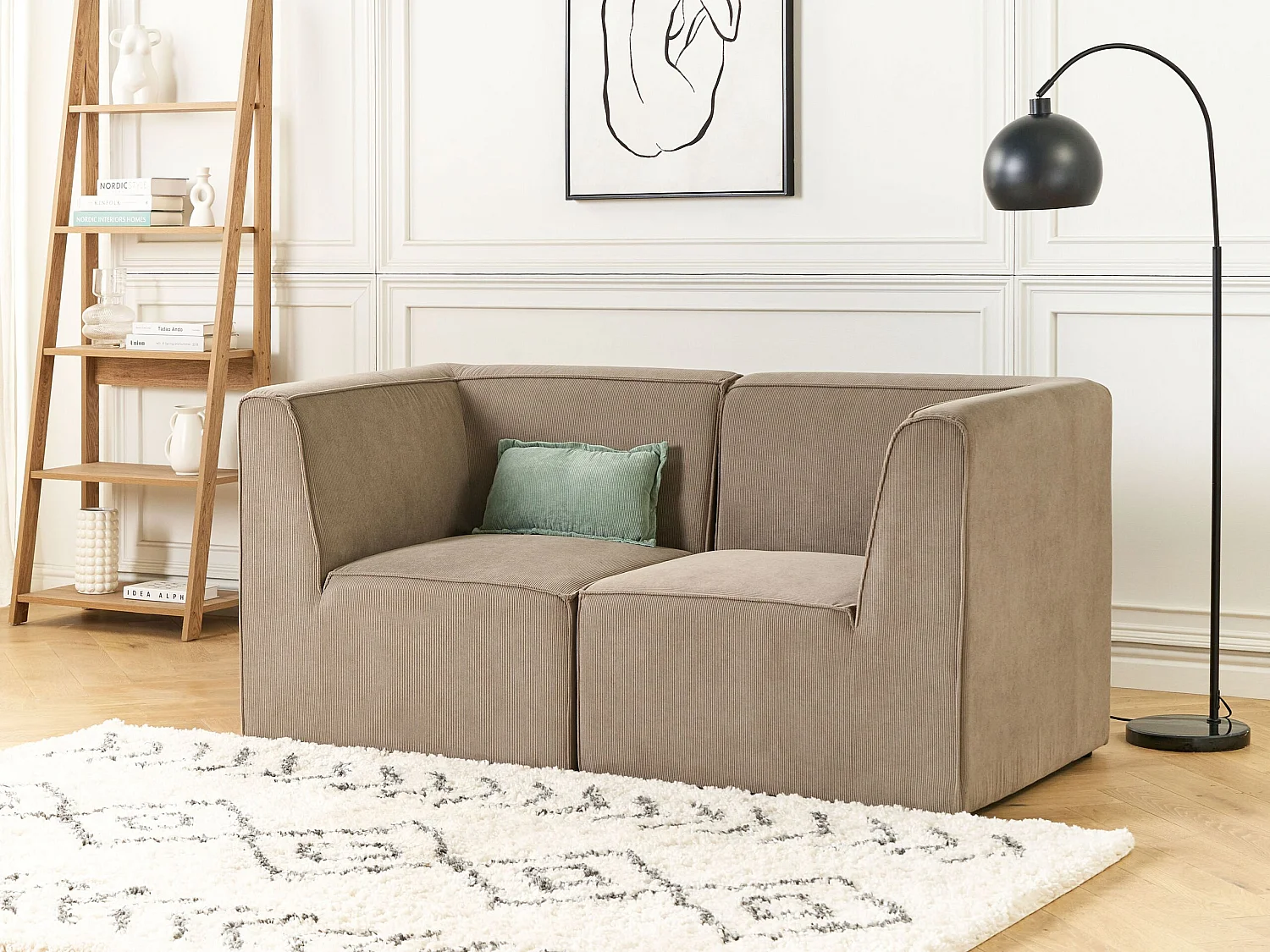 Modernes 2-Sitzer Modul Sofa mit Armlehnen Stoffbezug Cord beige taupe Lemvig