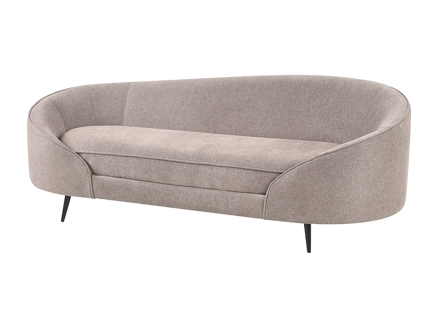 3er Sofa Stoff braun gebogen oval mit schwarzen Metallbeinen Retro Savar