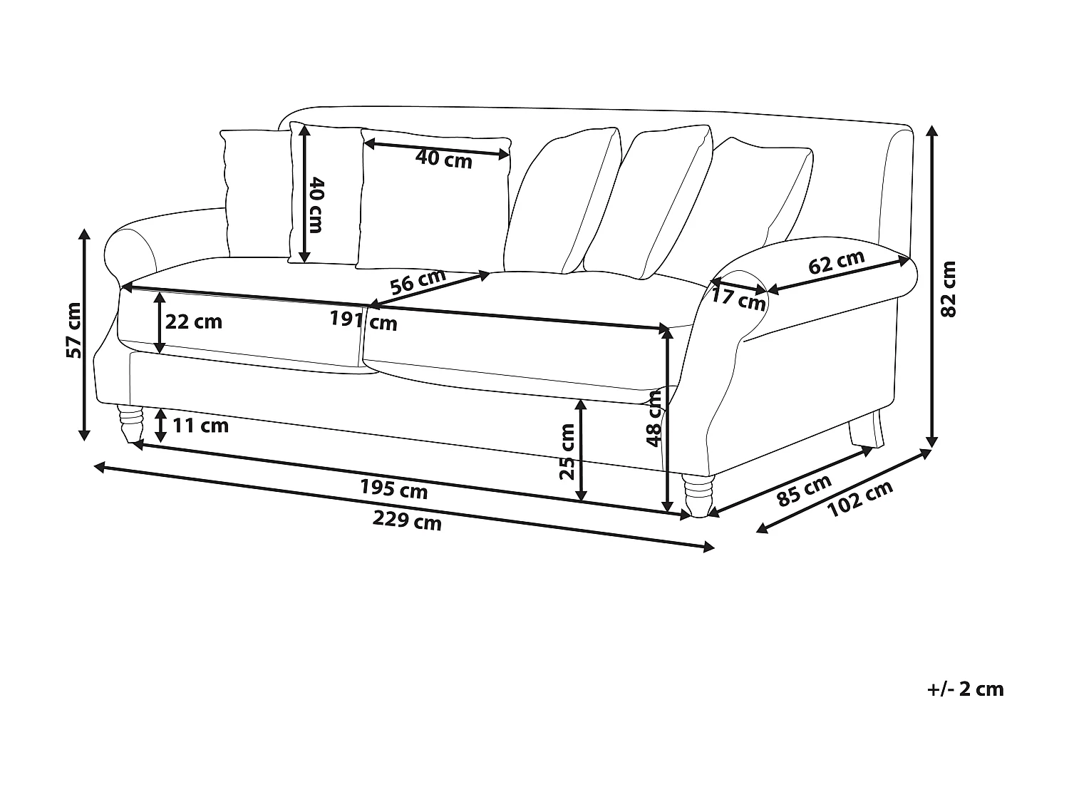 Sofa EIKE Samtstoff Cremeweiss 3-Sitzer