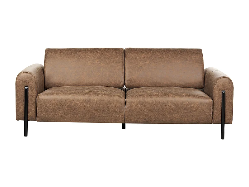 3-Sitzer Sofa Lederoptik braun verstellbare Rückenlehne Metallfüße schwarz Askim