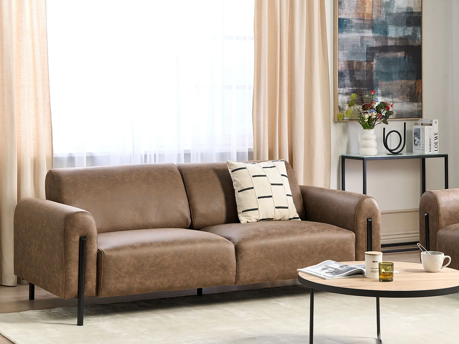 3-Sitzer Sofa Lederoptik braun verstellbare Rückenlehne Metallfüße schwarz Askim