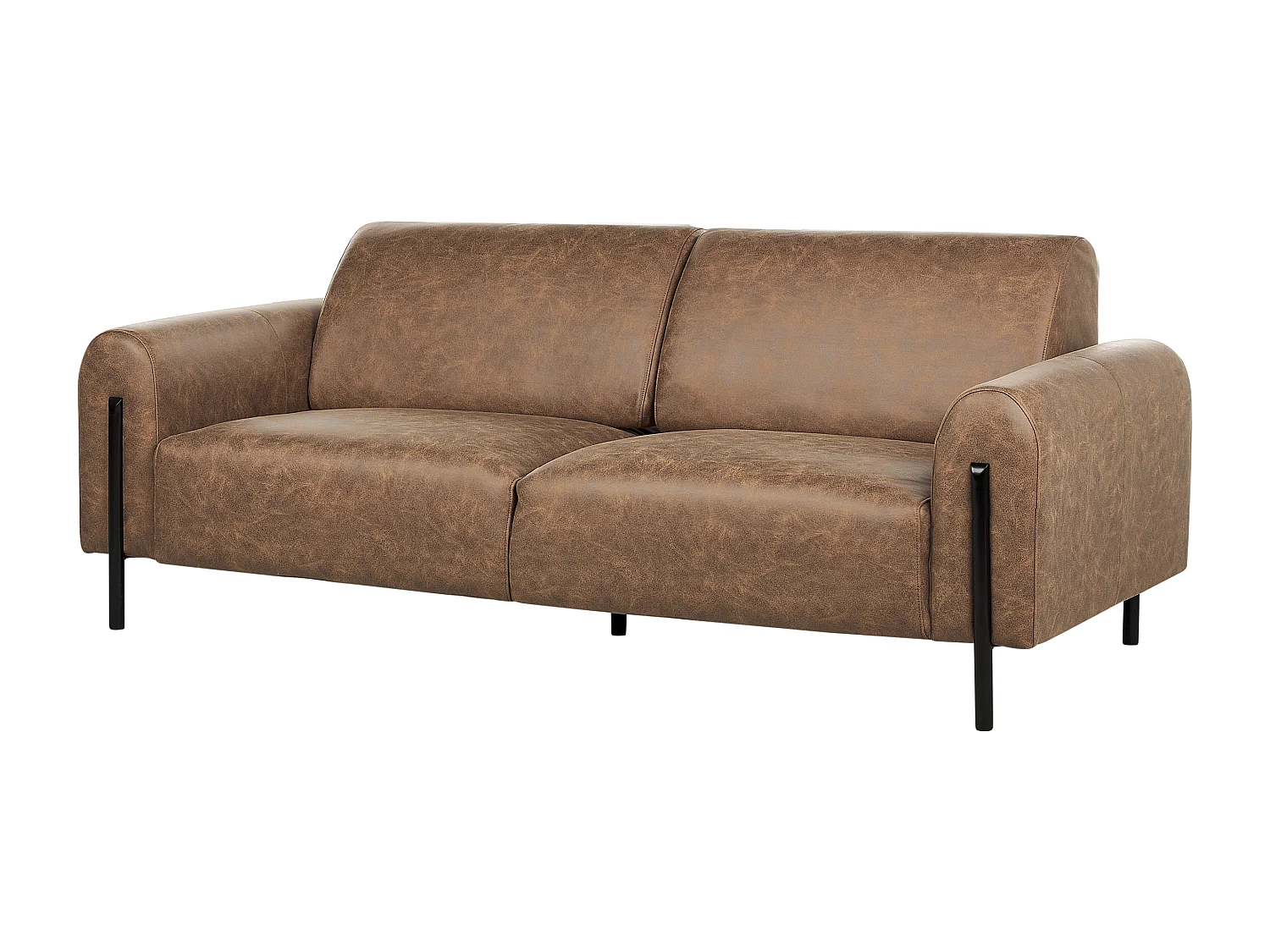 3-Sitzer Sofa Lederoptik braun verstellbare Rückenlehne Metallfüße schwarz Askim