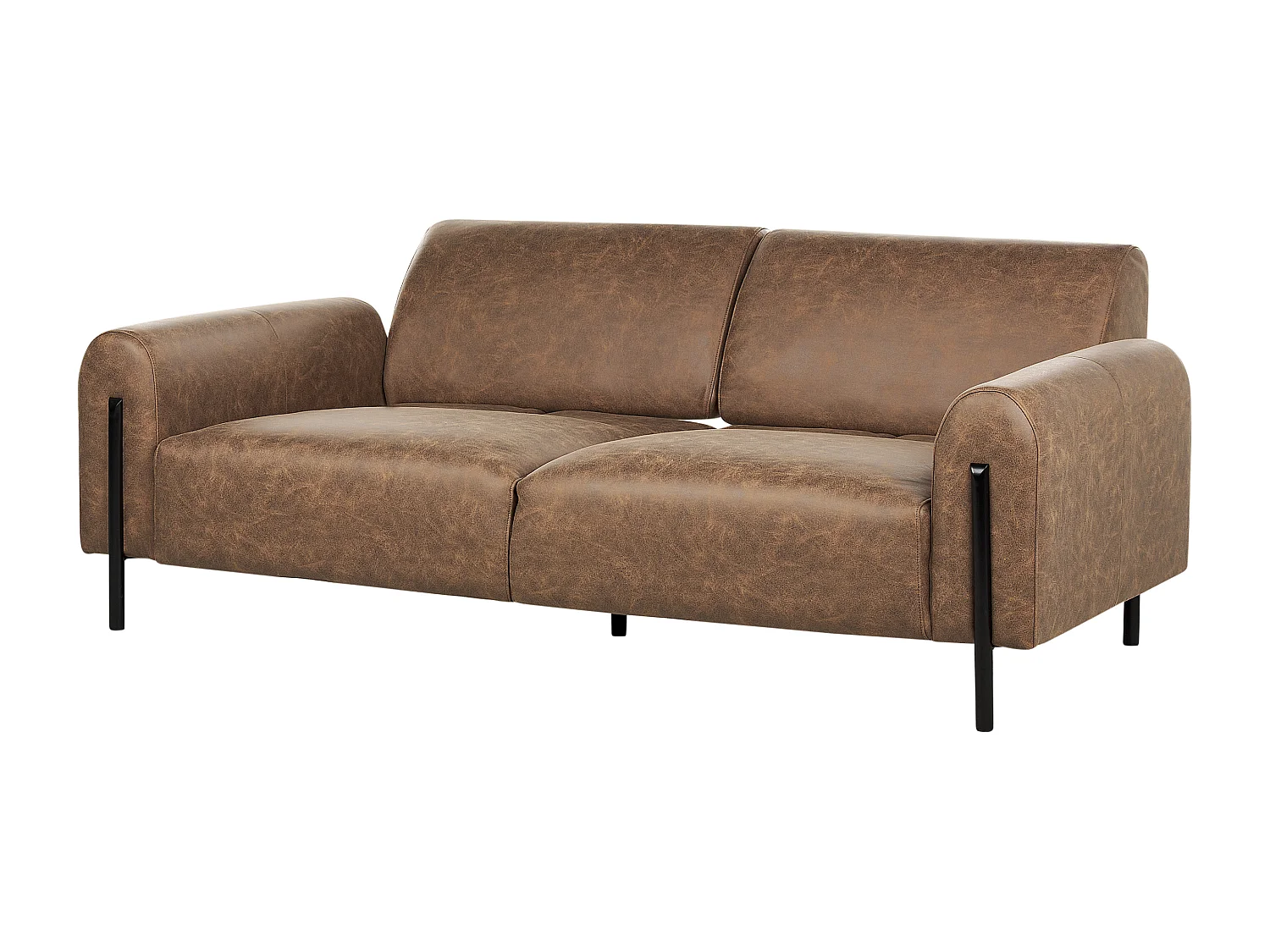 3-Sitzer Sofa Lederoptik braun verstellbare Rückenlehne Metallfüße schwarz Askim