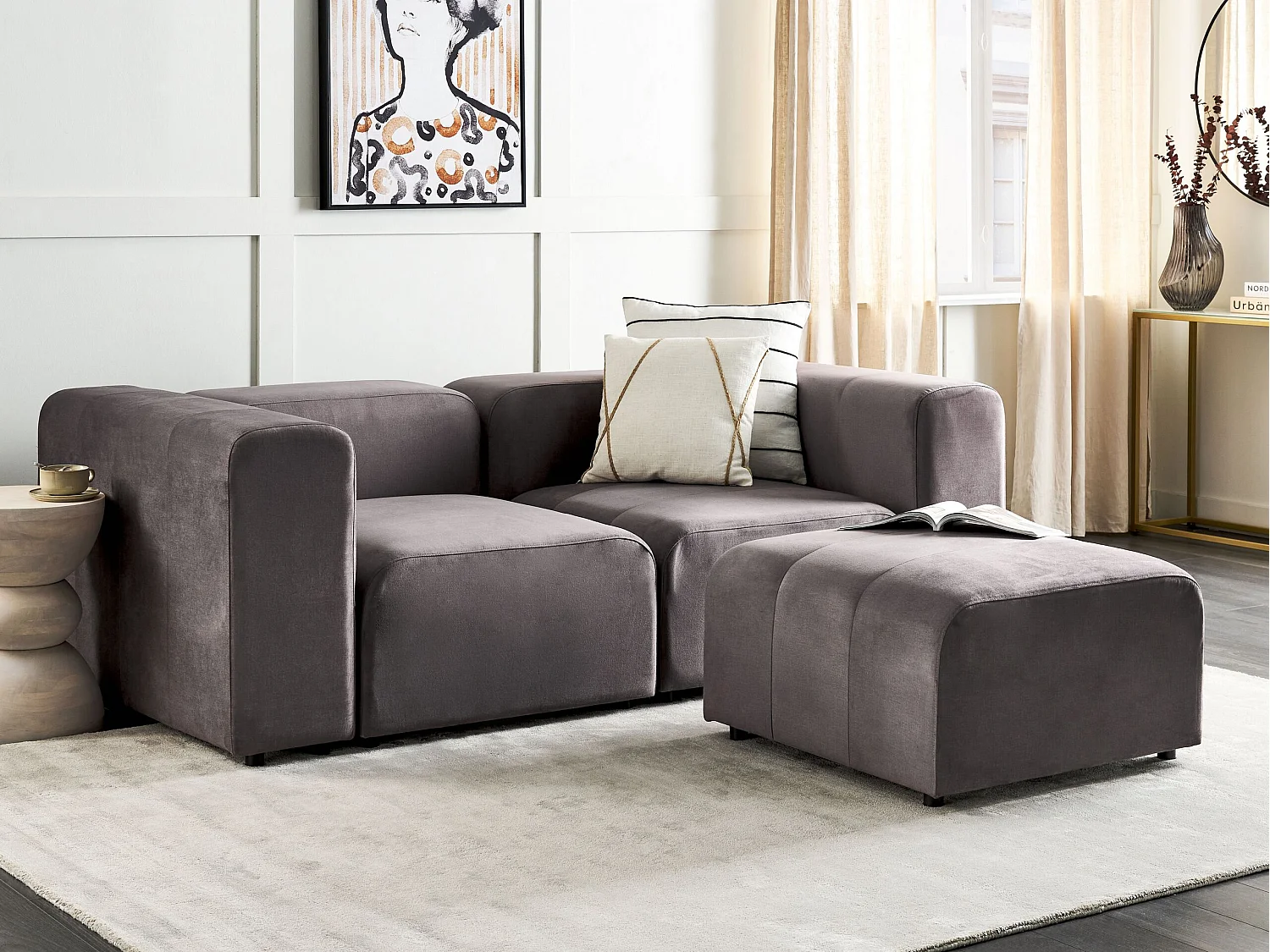 Canapé modulable 2 places FALSTERBO Velours Gris foncé avec ottoman