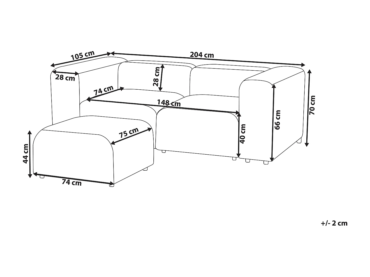 Canapé modulable 2 places FALSTERBO Velours Gris foncé avec ottoman