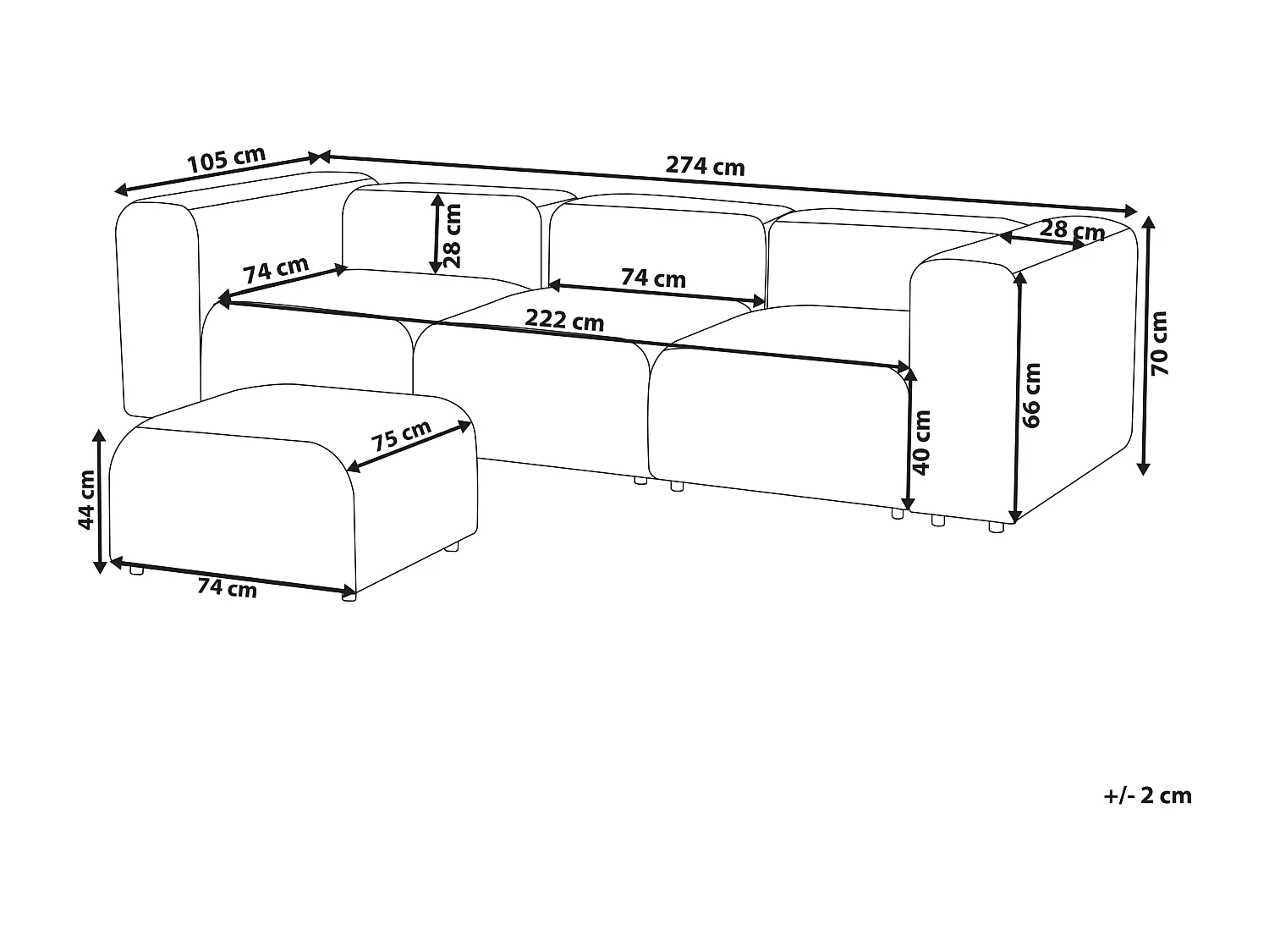 Canapé modulable 3 places FALSTERBO Velours Beige avec ottoman