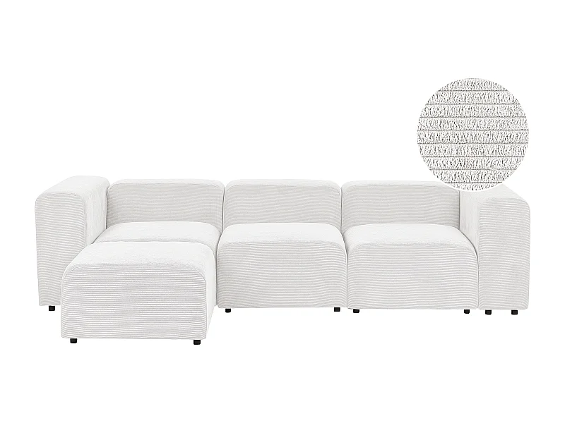 Canapé modulable 3 places FALSTERBO Velours côtelé Blanc cassé avec ottoman