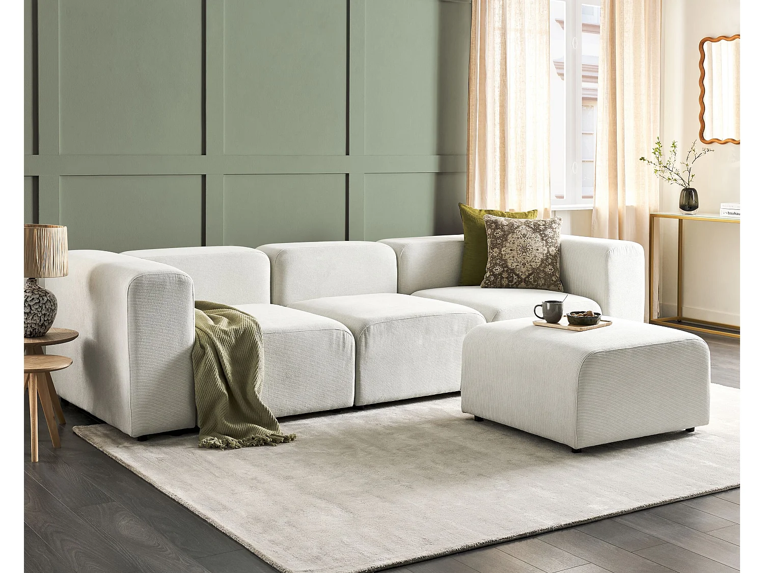 Sofá modular FALSTERBO Bombazine Branco creme com repousa-pés 3 lugares