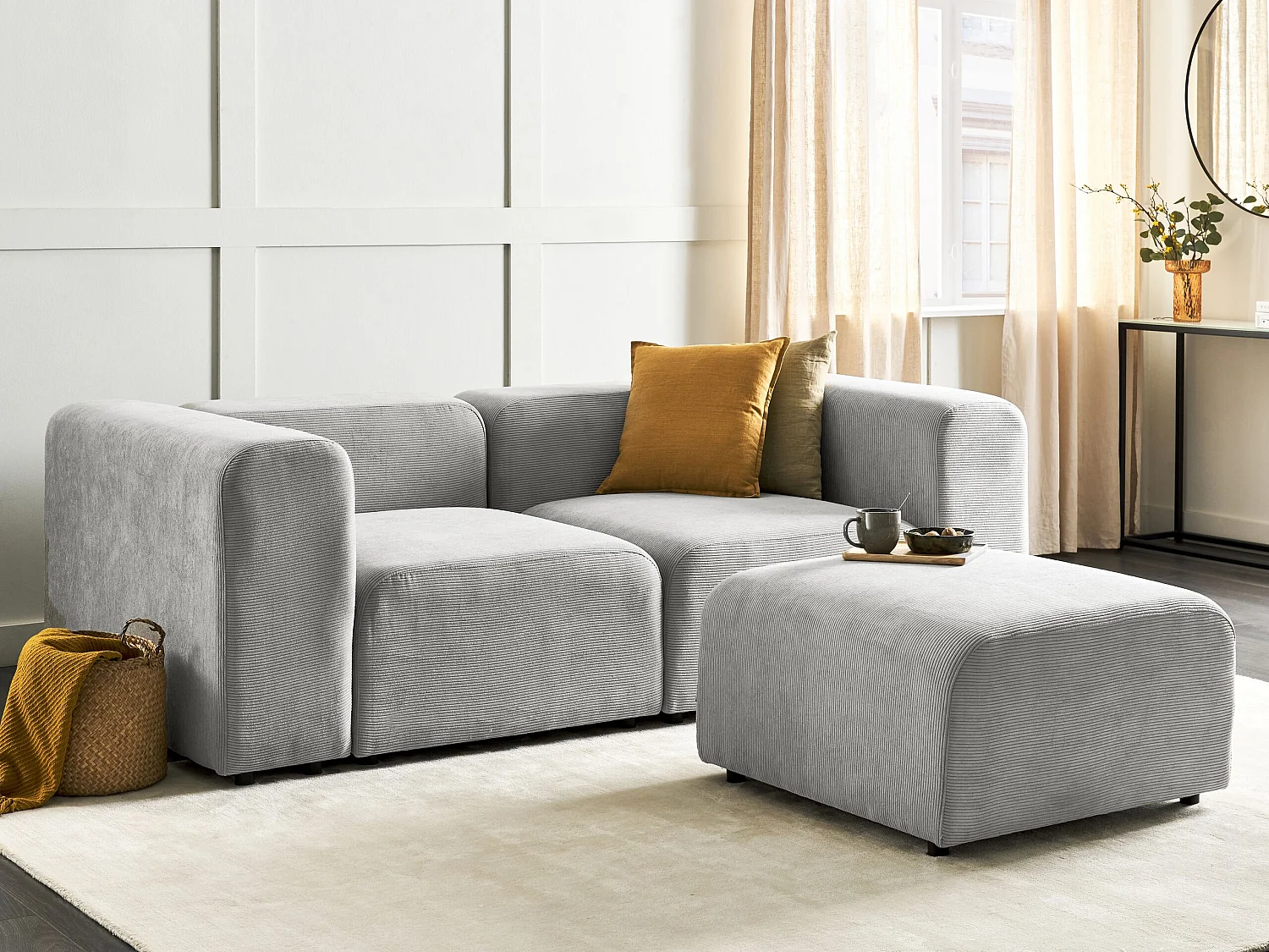Sofá modular FALSTERBO Bombazine Cinzento com repousa-pés 2 lugares