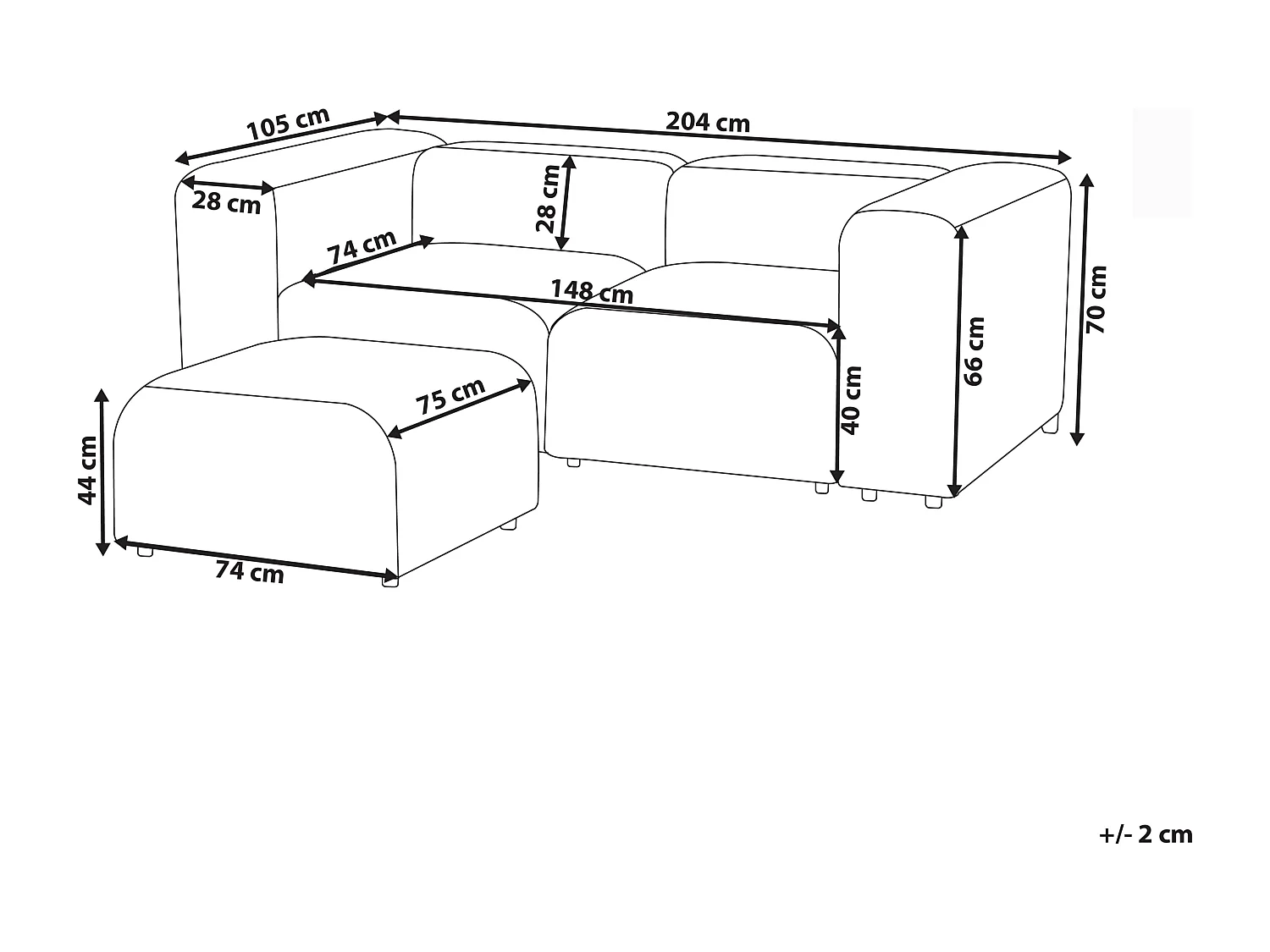 Sofá modular FALSTERBO Bombazine Cinzento com repousa-pés 2 lugares