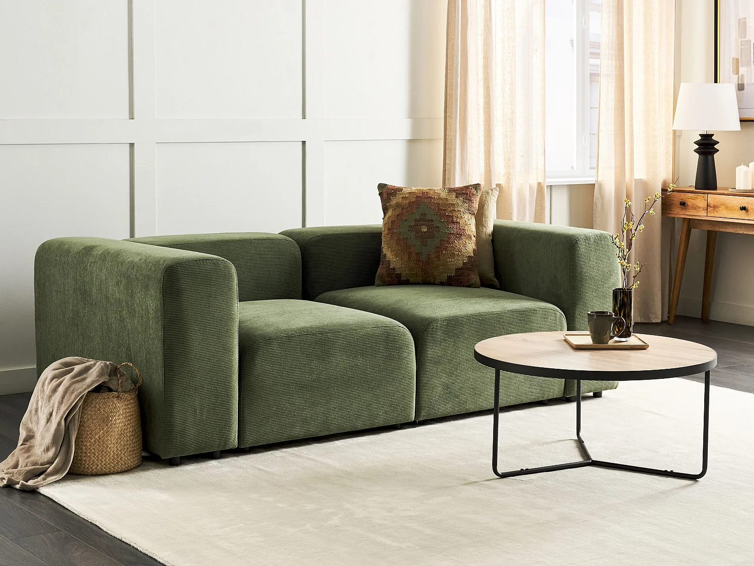 Canapé modulable 2 places FALSTERBO Velours côtelé Vert
