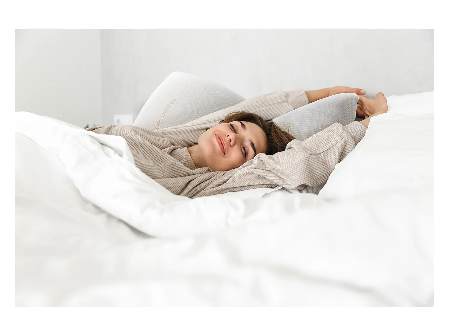 Oreiller en Mousse à Mémoire de Forme Aloe Vera - Housse Déhoussable - 40x70 Cm