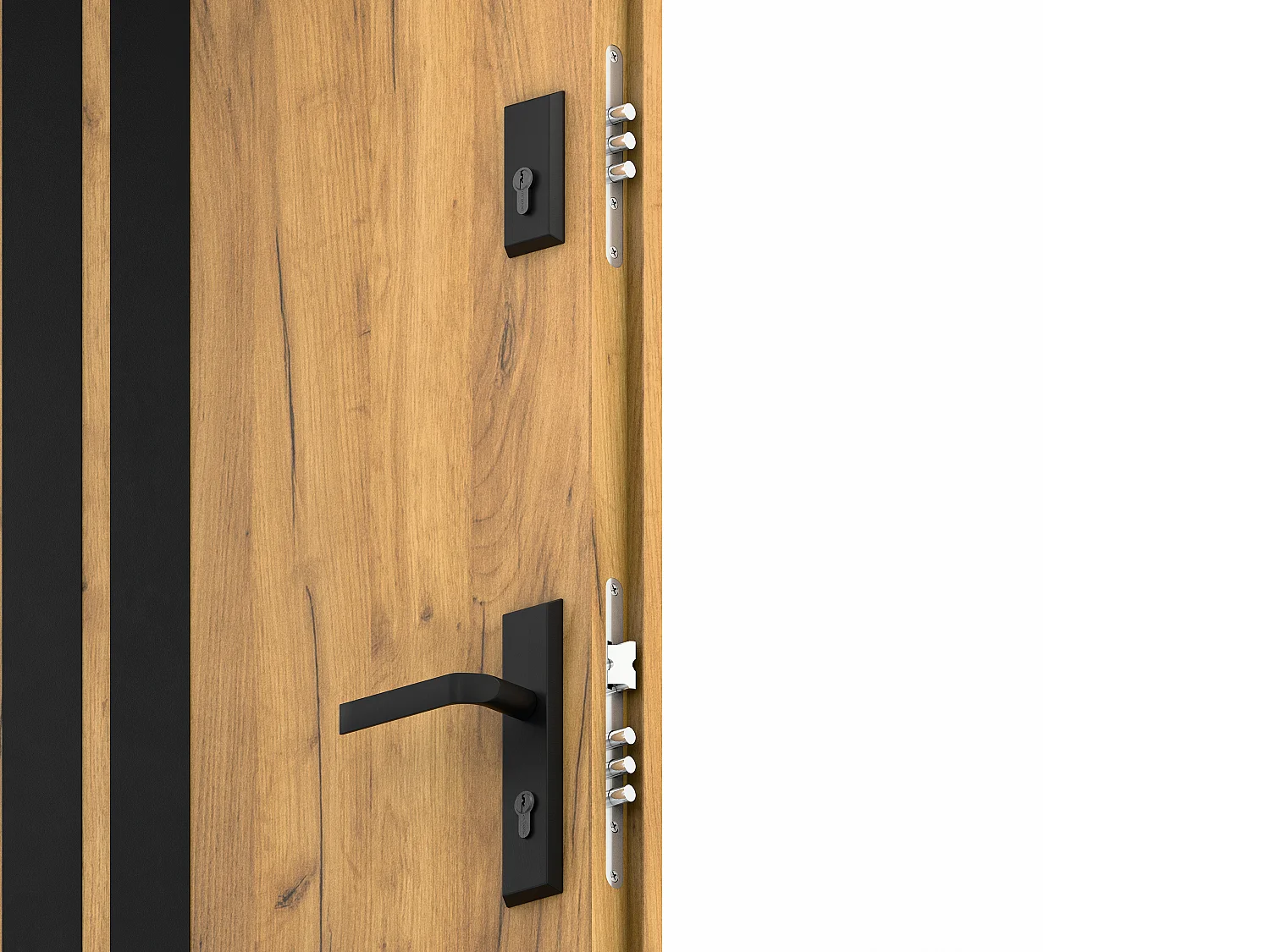 Porta d'ingresso H207 x L100 cm Effetto rovere a righe nere apertura verso sinistra  Acciaio pieno  - COBRITA