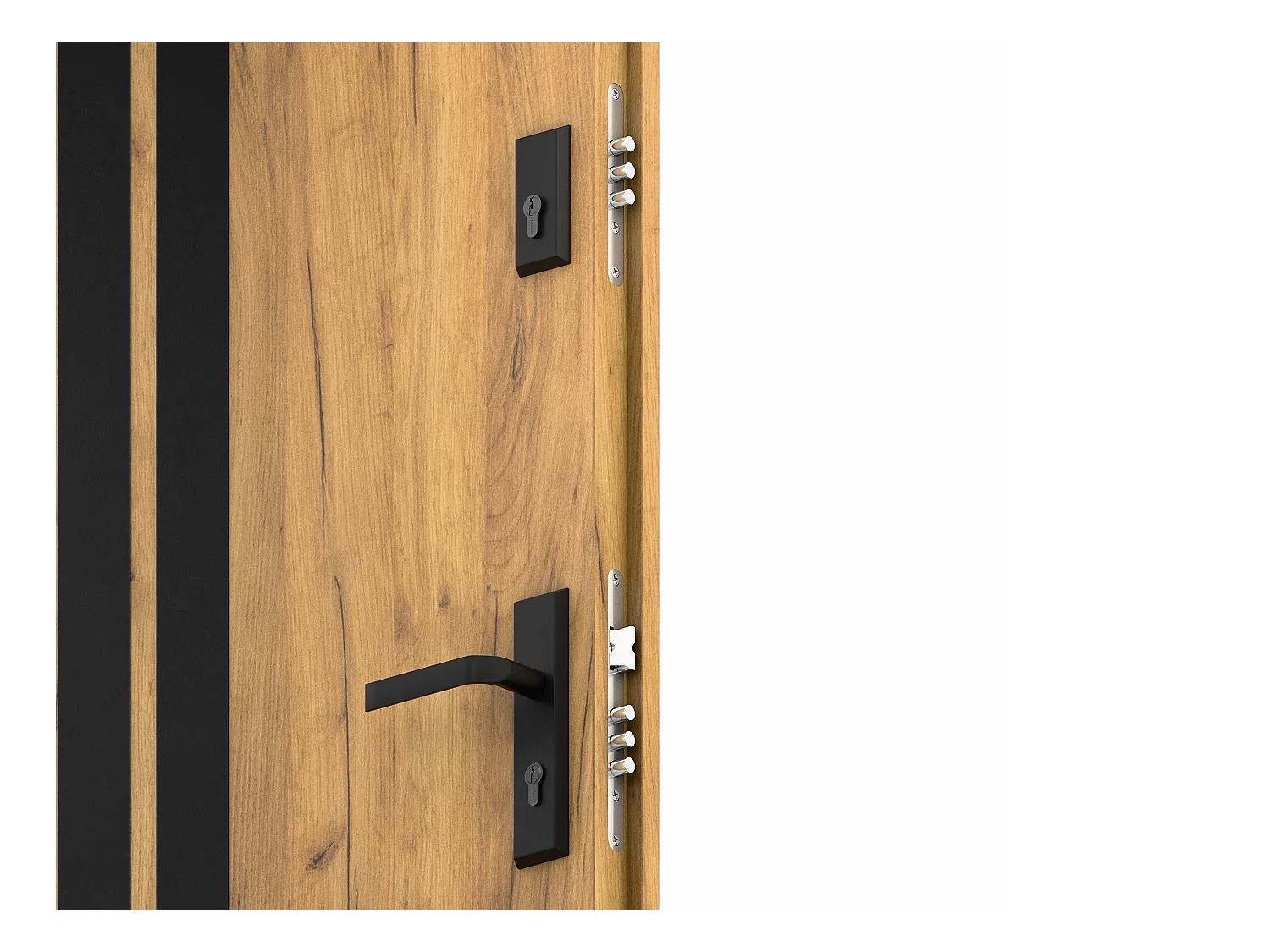 Eingangstür mit Türanschlag links - 207 x 100 cm - Stahl - Eichefarben mit schwarzen Streifen - COBRITA