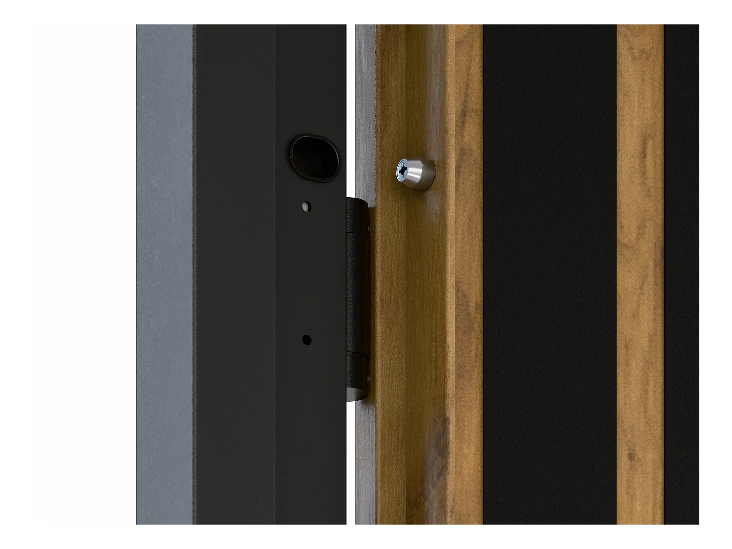 Eingangstür mit Türanschlag links - 207 x 100 cm - Stahl - Eichefarben mit schwarzen Streifen - COBRITA