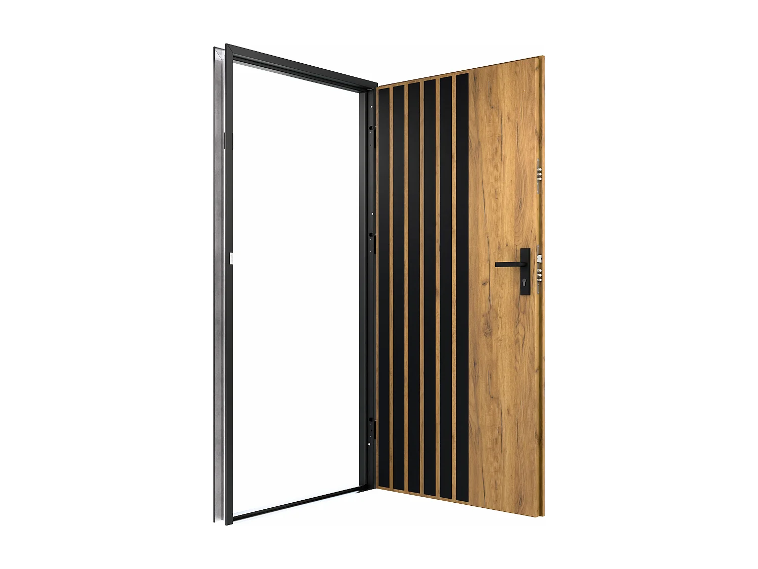Porte d'entrée pleine en acier H207 x L100 cm - Effet chêne avec rayures noires - épaisseur 55 mm - poussant gauche - COBRITA