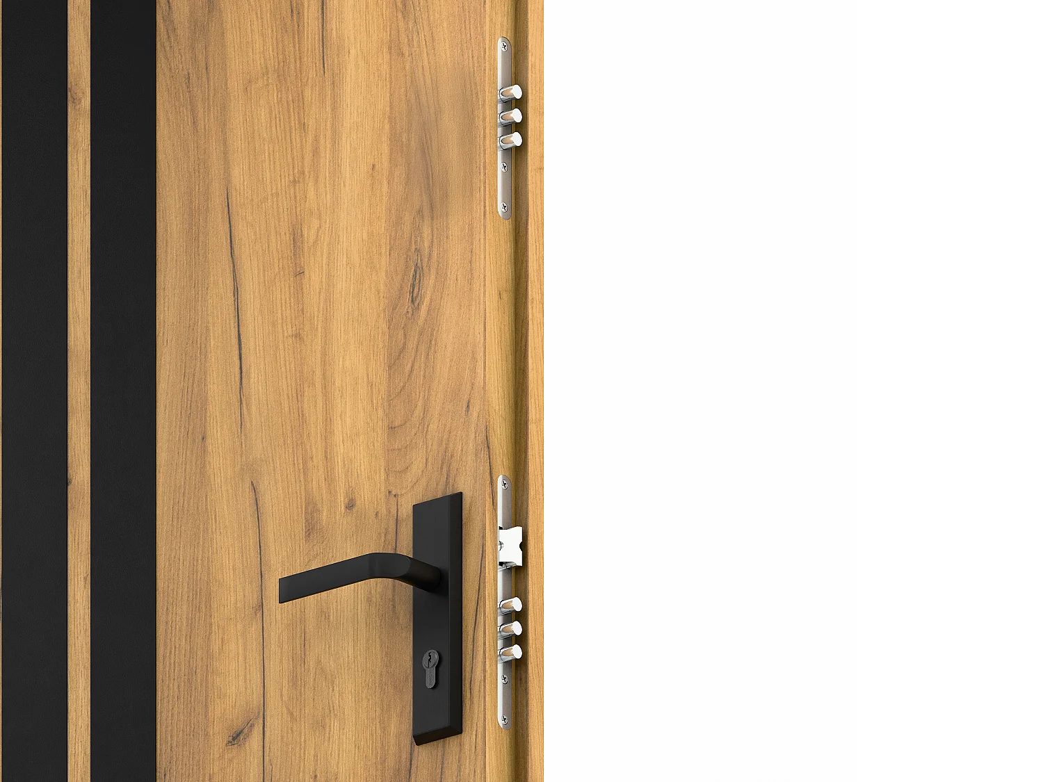 Porte d'entrée pleine en acier H207 x L100 cm - Effet chêne avec rayures noires - épaisseur 55 mm - poussant gauche - COBRITA