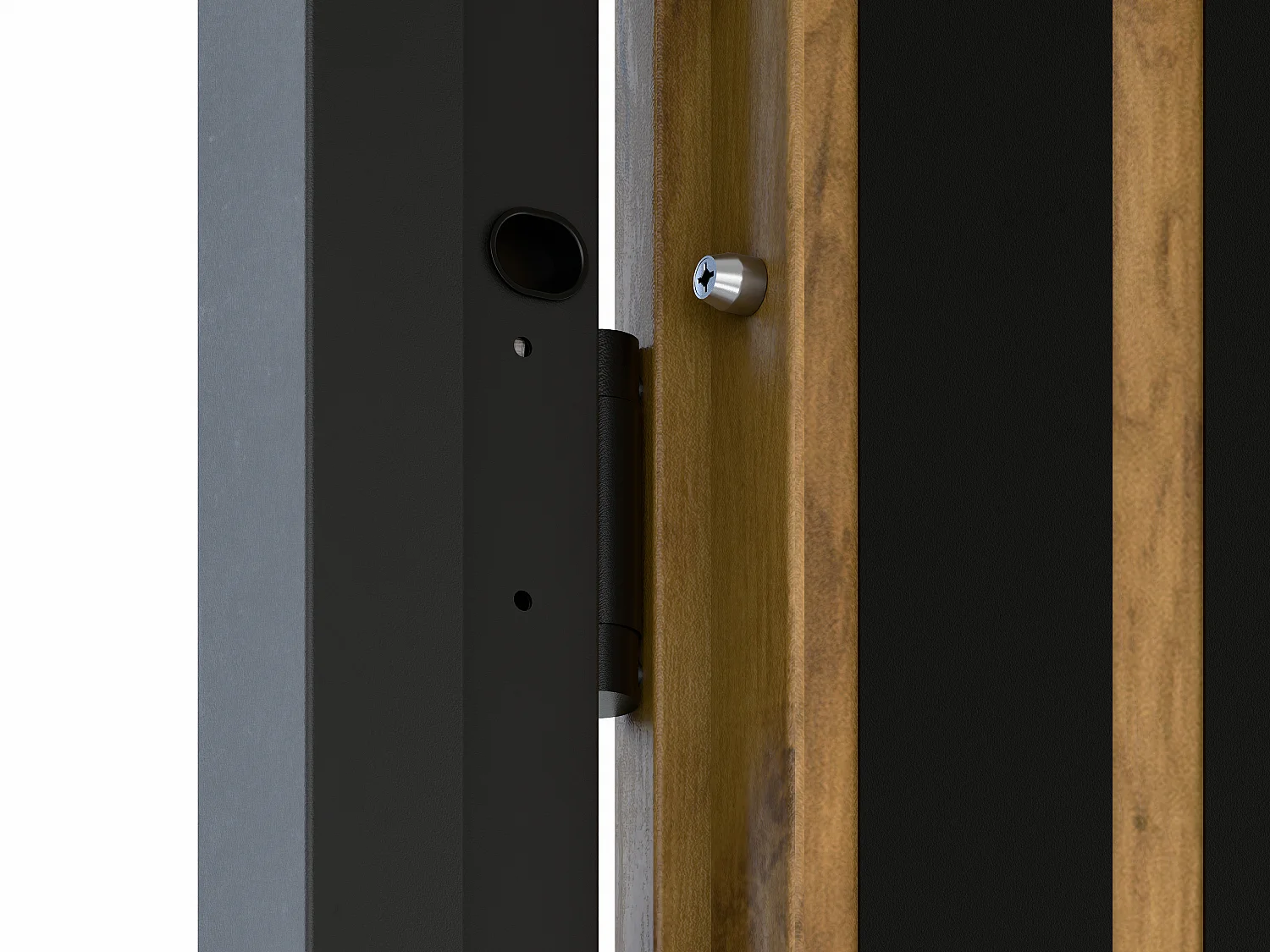 Porte d'entrée pleine en acier H207 x L100 cm - Effet chêne avec rayures noires - épaisseur 55 mm - poussant gauche - COBRITA
