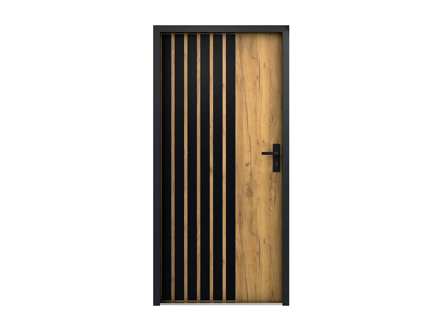 Porte d'entrée pleine en acier H207 x L100 cm - Effet chêne avec rayures noires - épaisseur 55 mm - poussant gauche - COBRITA