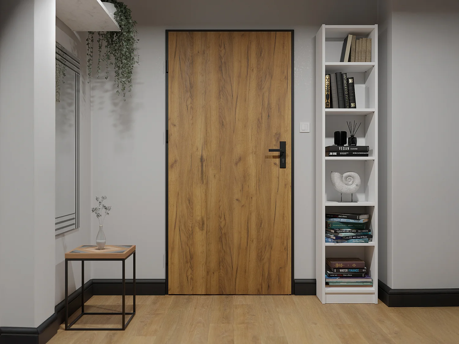 Porte d'entrée pleine en acier H207 x L100 cm - Effet chêne avec rayures noires - épaisseur 55 mm - poussant gauche - COBRITA