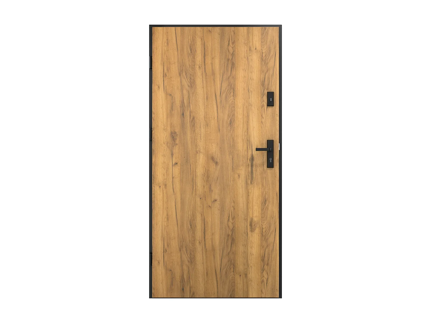 Massiv ingångsdörr i stål H207 x B100 cm - Ekeffekt med svarta linjer - högerhängd - COBRITA