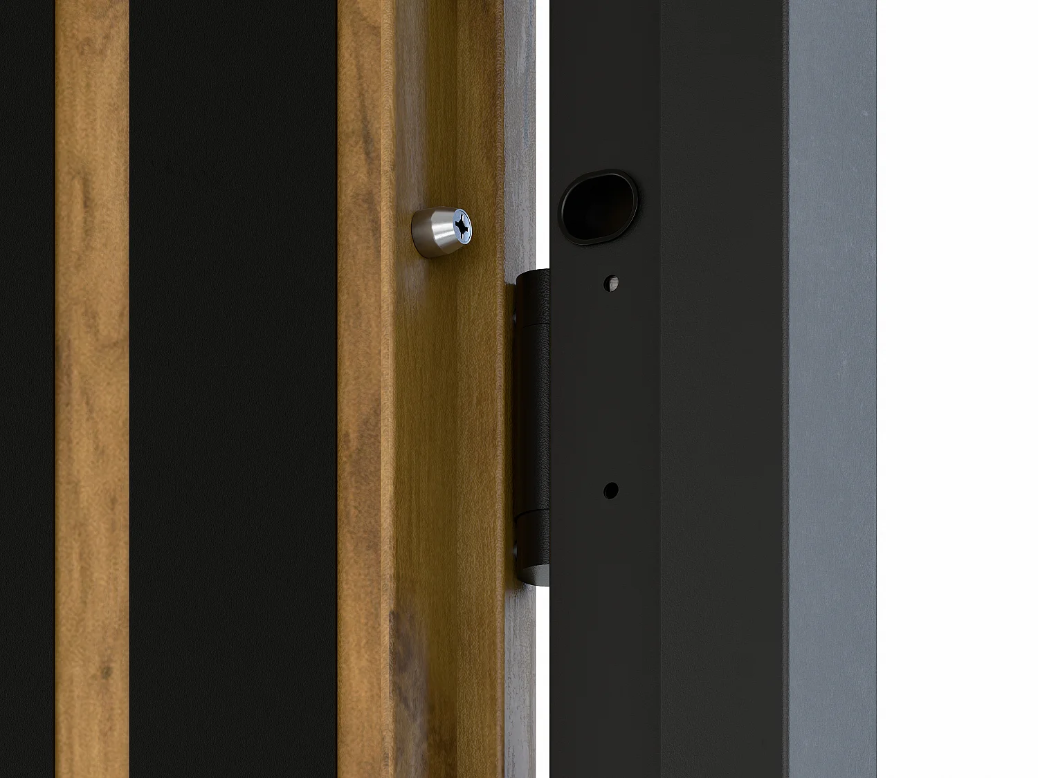 Massiv ingångsdörr i stål H207 x B100 cm - Ekeffekt med svarta linjer - högerhängd - COBRITA