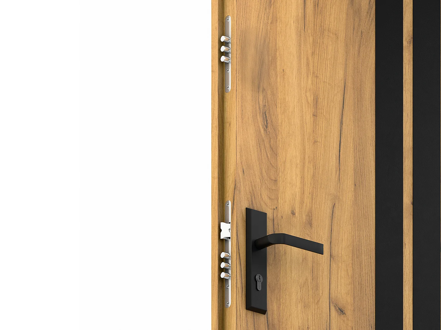 Porte d'entrée pleine en acier H207 x L100 cm - Effet chêne avec rayures noires - épaisseur 55 mm - poussant droit - COBRITA