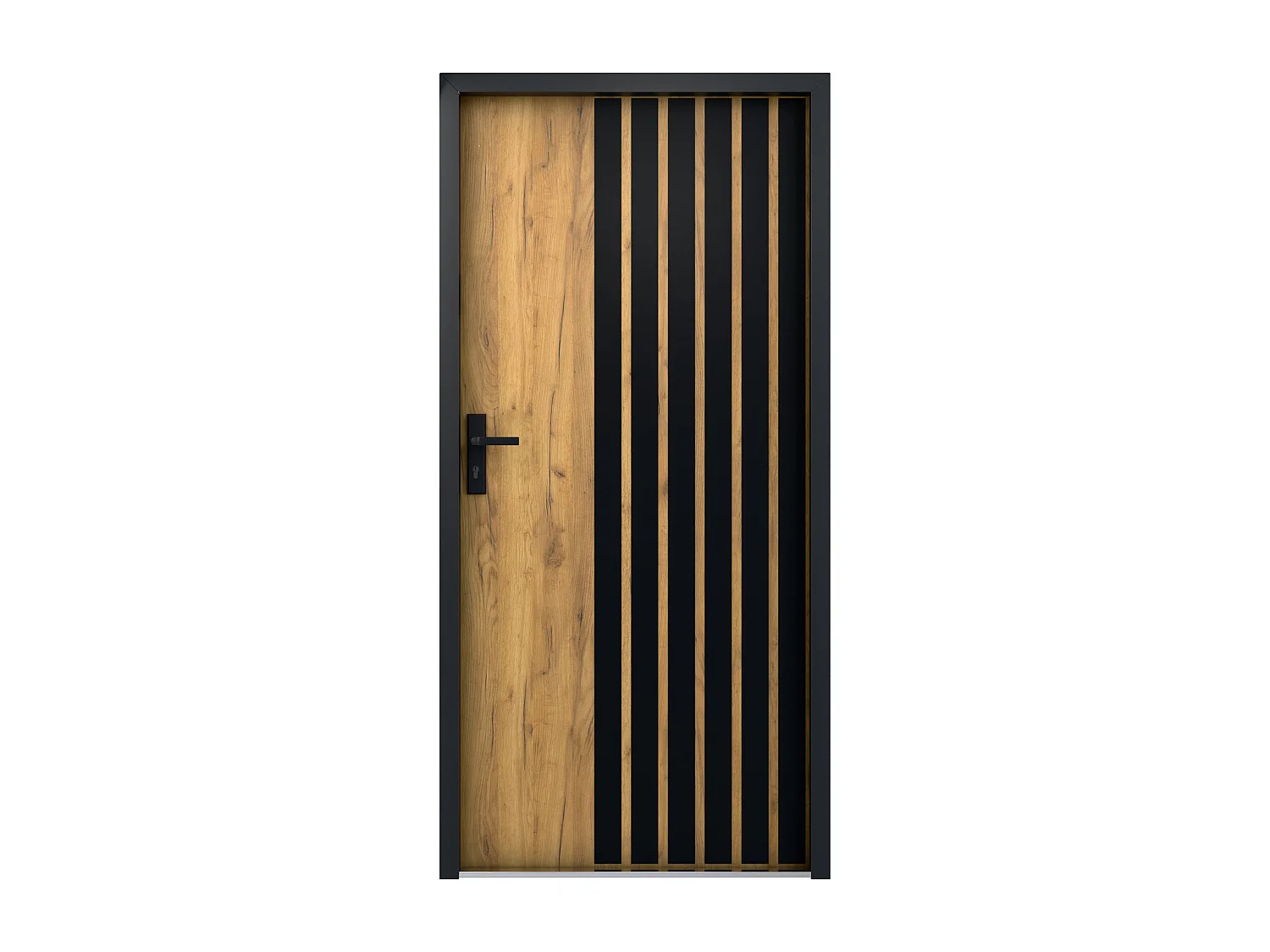 Porte d'entrée pleine en acier H207 x L100 cm - Effet chêne avec rayures noires - épaisseur 55 mm - poussant droit - COBRITA