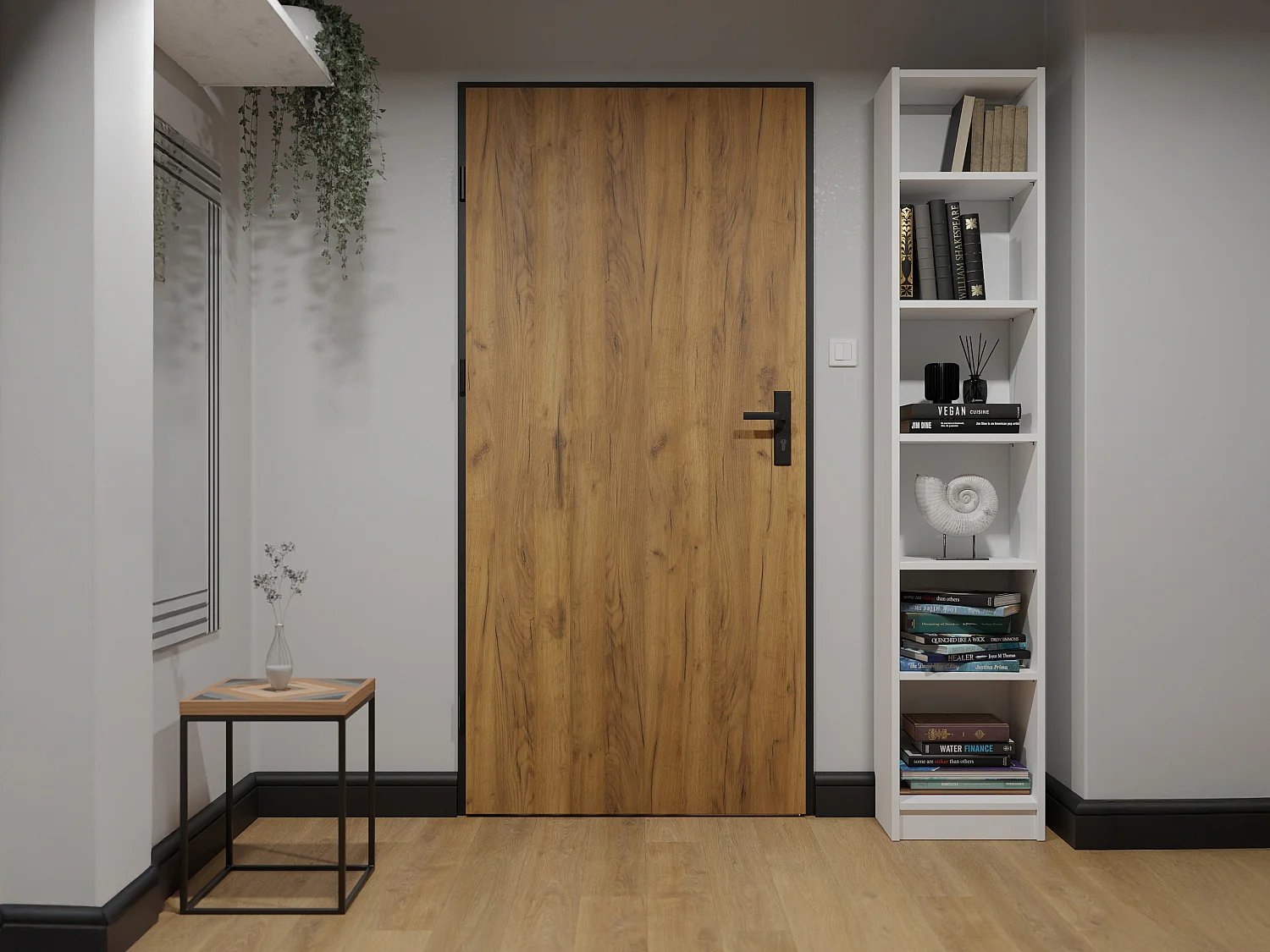 Porte d'entrée pleine en acier H207 x L100 cm - Effet chêne avec rayures noires - épaisseur 55 mm - poussant droit - COBRITA