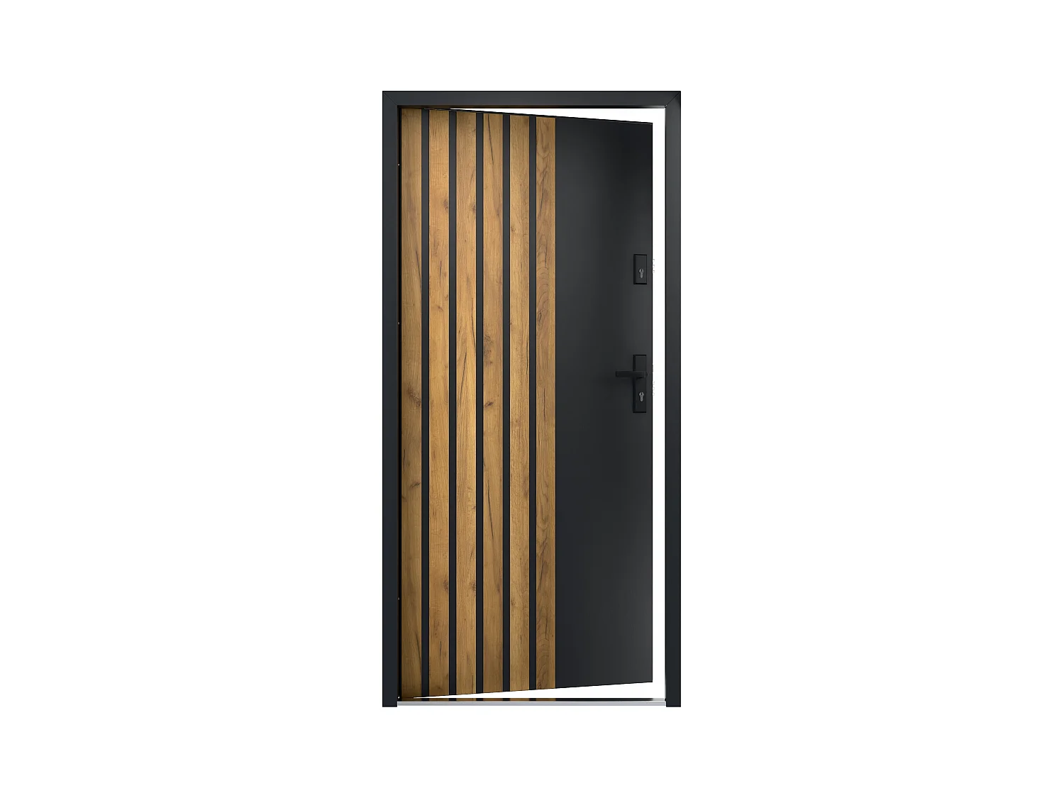 Stålstålldörr i stål H207 x B100 cm - Svart med ekeffekt med ränder - vänsterhängd - COBRITA